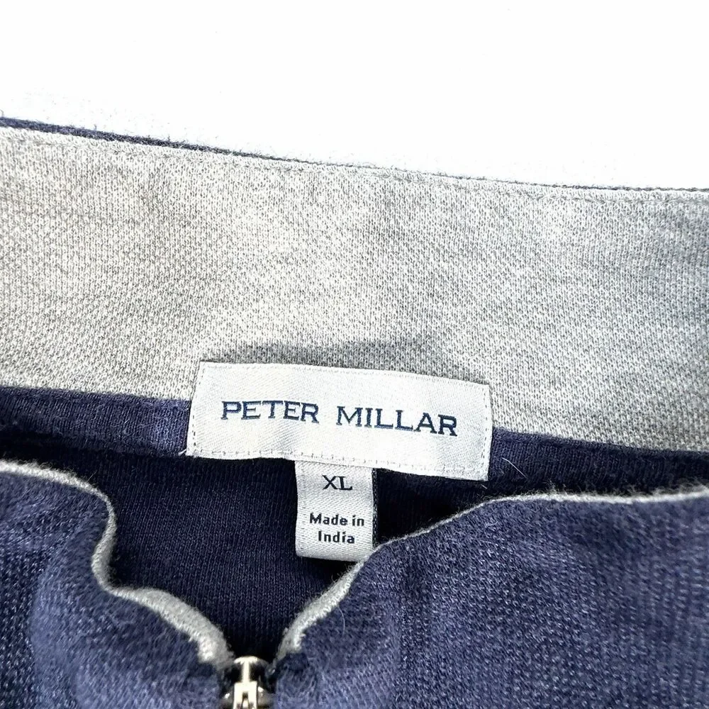 Peter Millar Pullover Sweater Mens XL 1/4 Zip Interlock Comfort Navy Prep